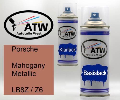 Porsche, Mahogany Metallic, LB8Z / Z6: 400ml Sprühdose + 400ml Klarlack - Set, von ATW Autoteile West.